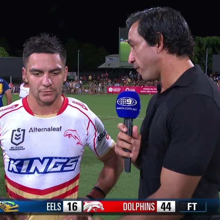 Nikorima chats to JT after huge victory against the Eels