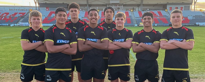 Dolphins Academy squad members Nate Berrigan, Jairus Halahala, Benson Tau, Brian Pouniu, Nixon Pasese, Carter Welfare, Mereki Warradoo and Charlie Dickson.