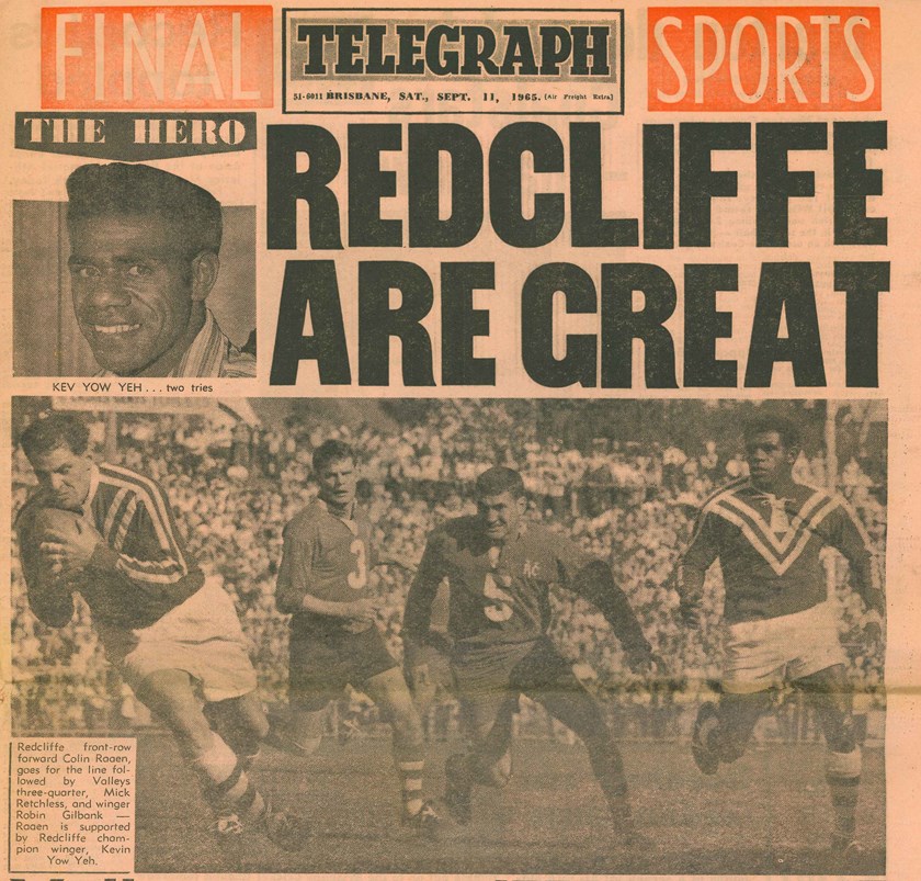Kevin Yow Yeh, "The Hero" on the front page of Brisbane's evening newspaper the Telegraph, Saturday, September 11, 1965.